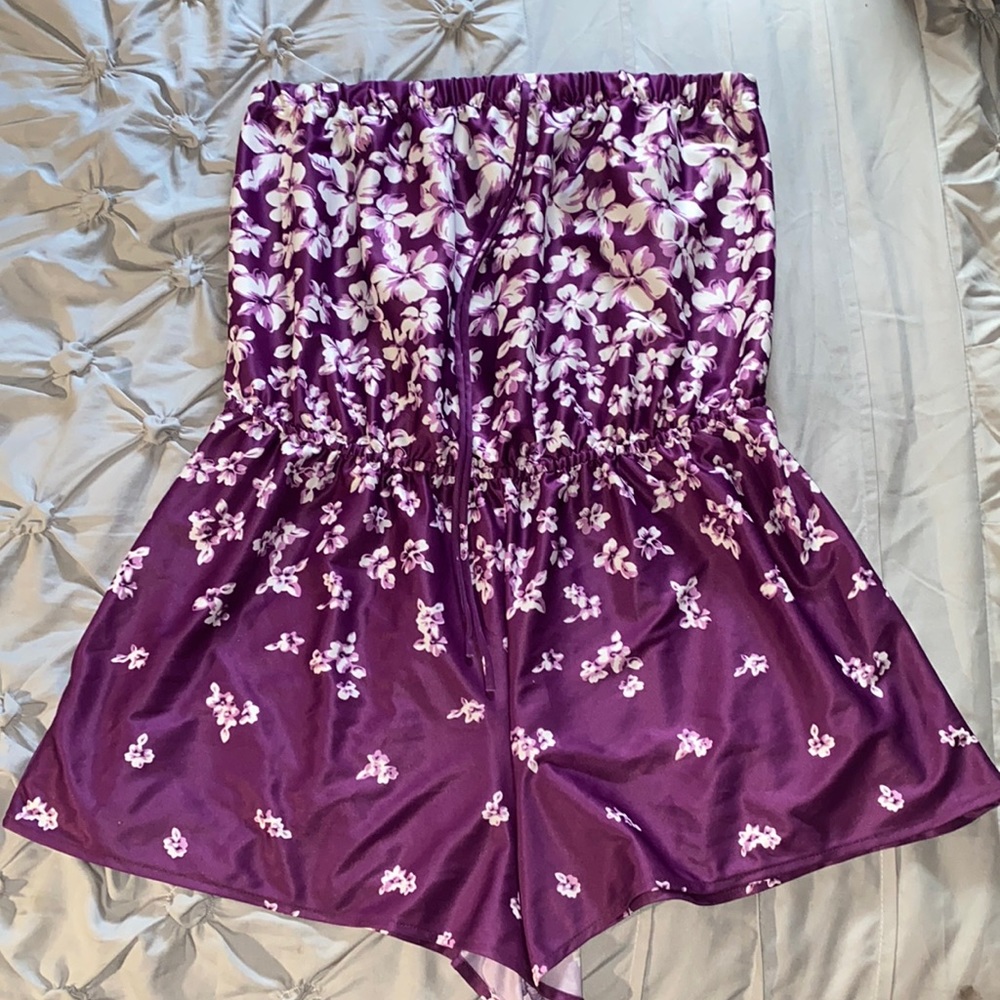 Strapless Floral Romper with Side Pocket